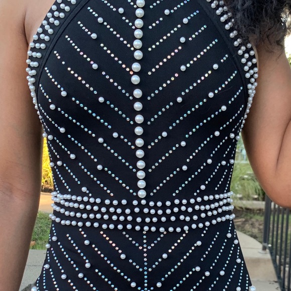 Beaded Pearl and Rhinestone Bandage Dress - Picture 11 of 14